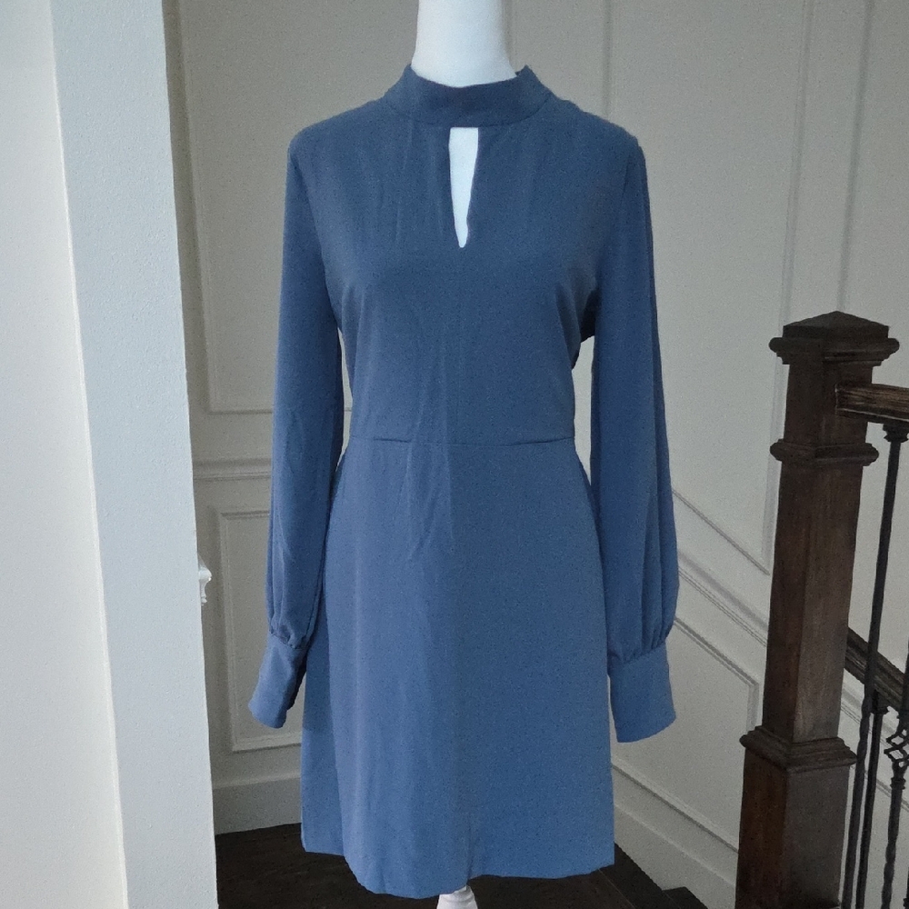 Banana Republic Slate Blue Long-Sleeve Keyhole Shift Dress